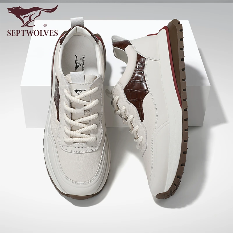 七匹狼新款复古潮流休闲鞋软底防滑增高运动鞋头层牛皮时尚休闲鞋