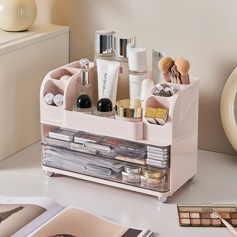 桌面化妆品抽屉收纳盒梳妆台大容量护肤品置物架防尘多功能化妆盒