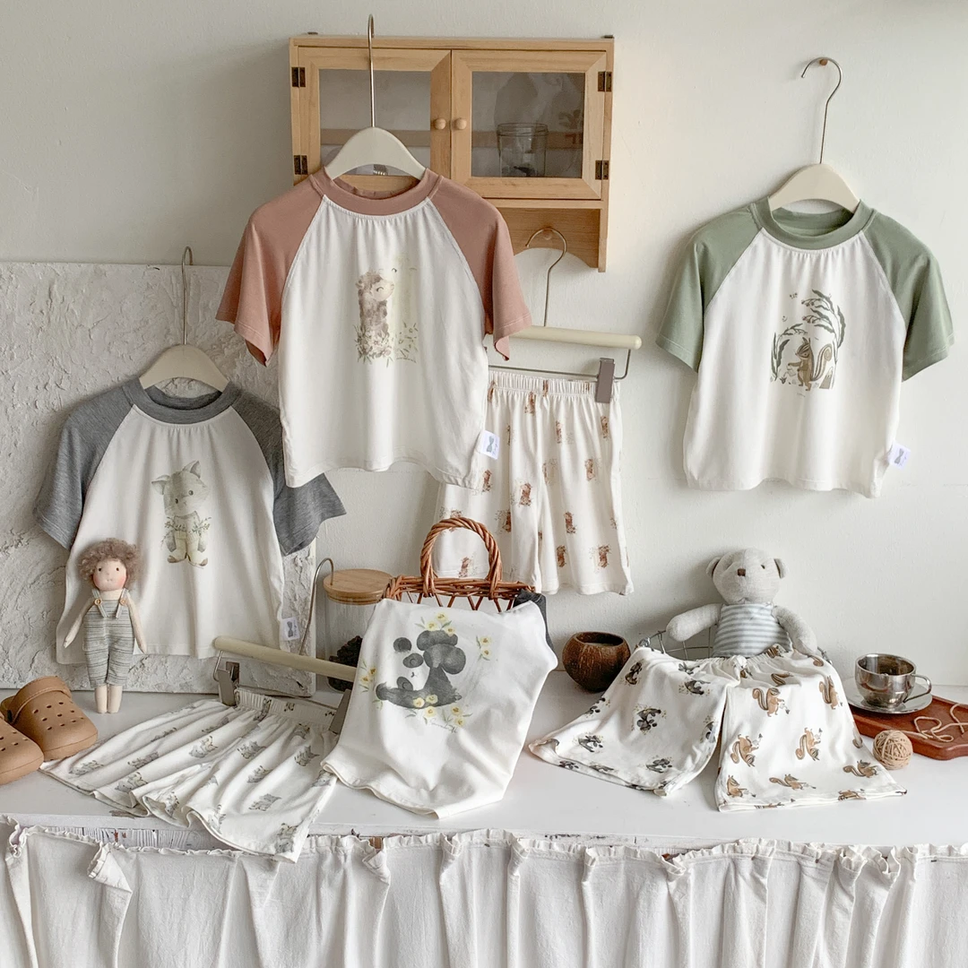 【亲子装】短袖短裤套装兰精莫代尔夏款母女姐弟宝宝衣服夏季薄款