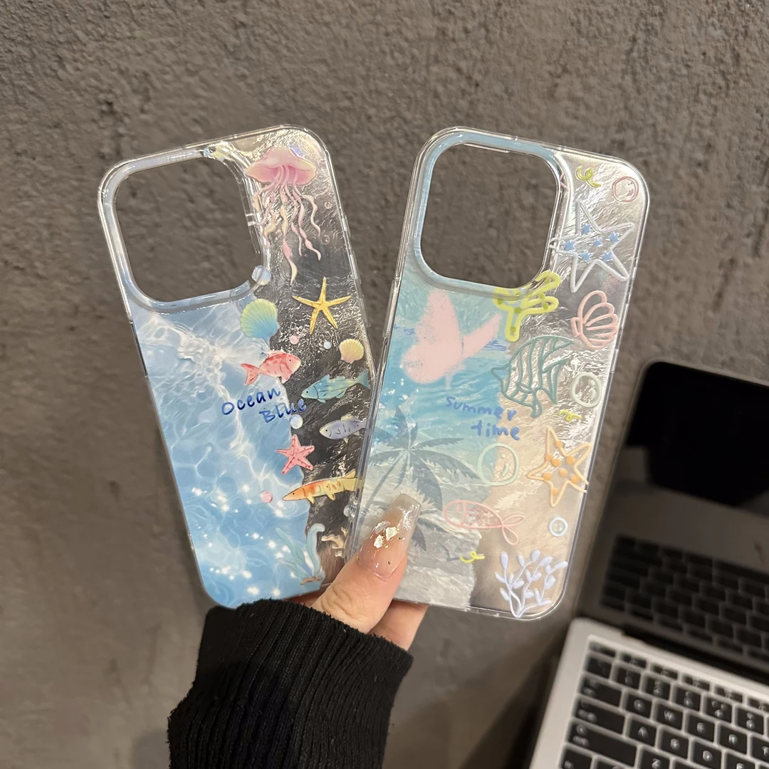 新款海底生物锡纸IMD适用苹果16pro华为小米15手机壳vivo硬壳oppo