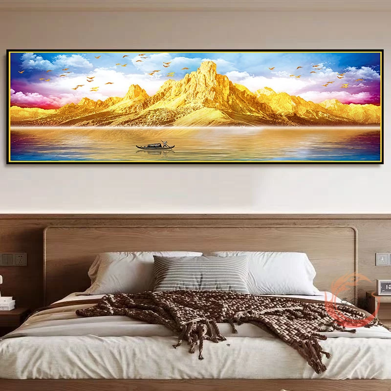 背靠金山卧室床头装饰画自粘贴画客厅主卧房间壁画沙发背景贴纸