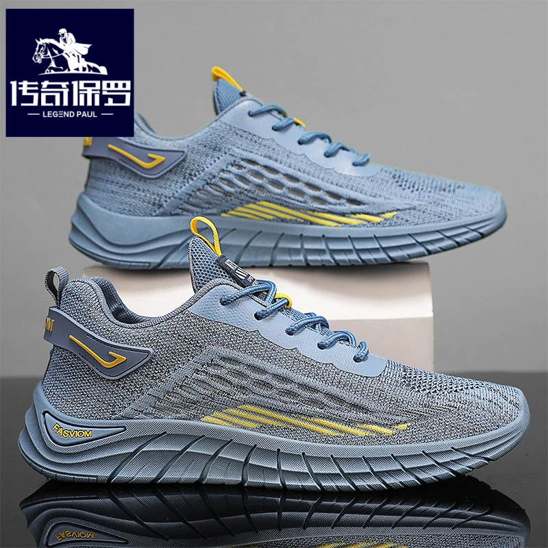传奇保罗正版男鞋秋季透气网面飞织跑步鞋男士百搭休闲运动鞋冬季