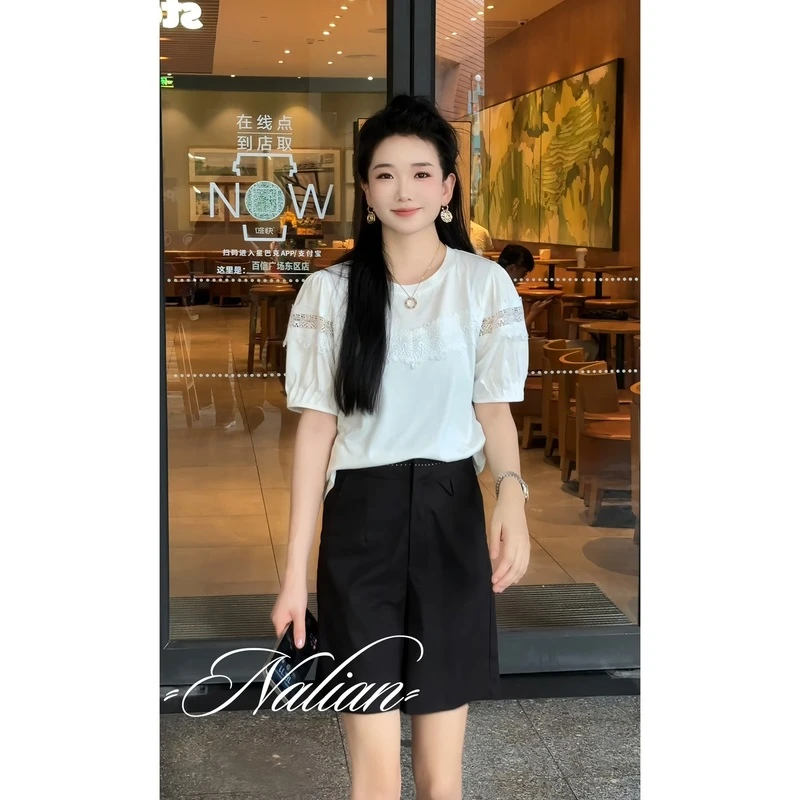 拿恋JGCLL88562#新款拼接蕾丝镂空T恤 88562