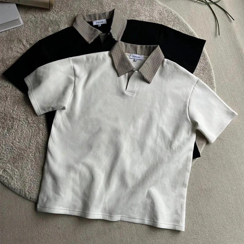 青少年短袖Polo衫男生夏季薄款学院风潮牌宽松五分中袖休闲上衣服