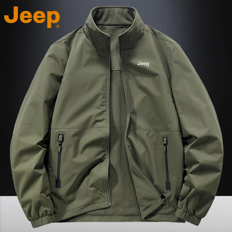 JEEP吉普美式休闲双面穿夹克男款2025新款秋冬季加绒保暖立领外套