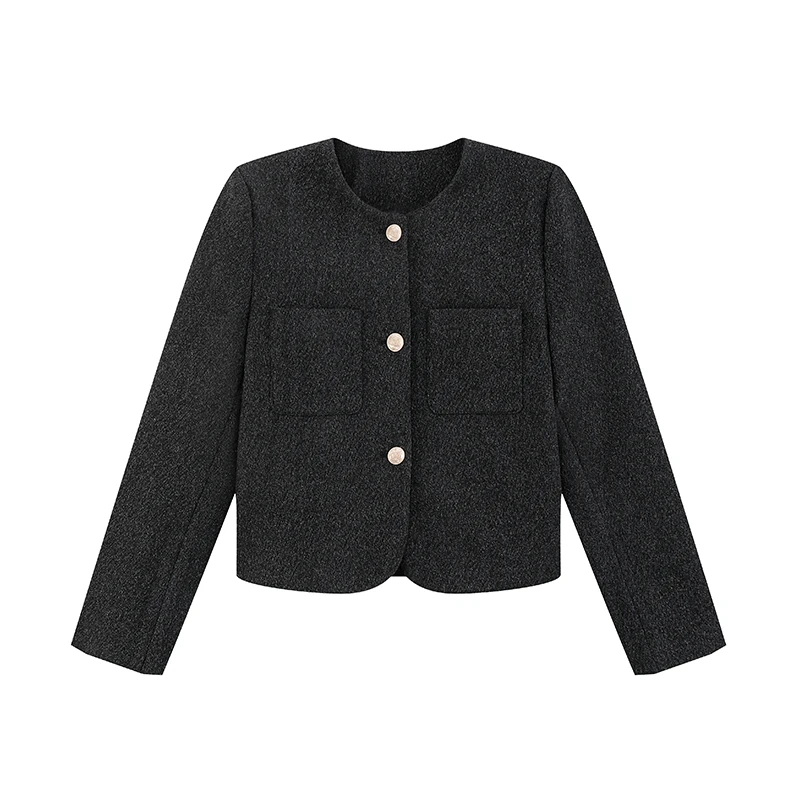 YPUT法式气质短款保暖小香风外套时尚休闲长袖黑色百搭简约设计感