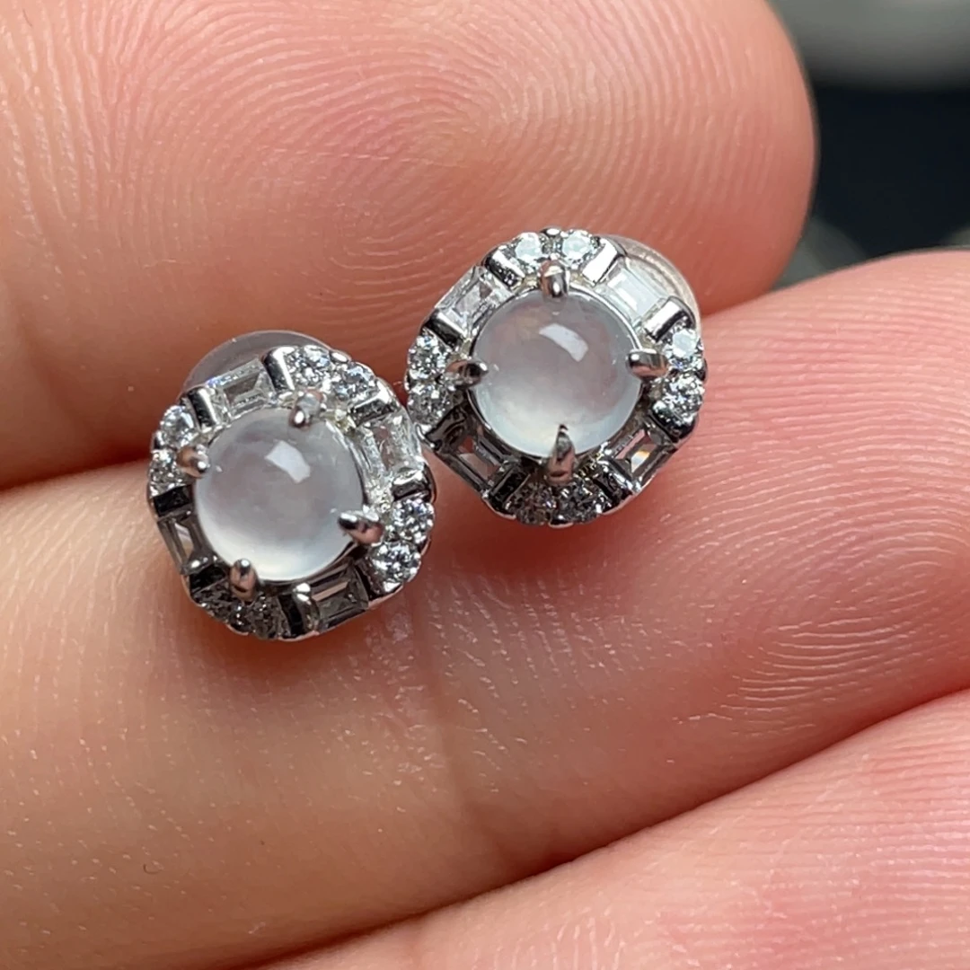 银S925镶嵌翡翠耳饰纯天然缅甸翡翠A货