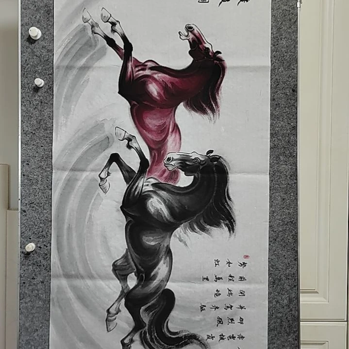 横款周士宸水墨写意骏马图