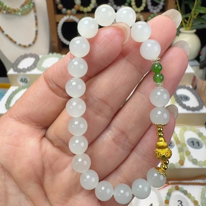 和田玉未镶嵌手串卡8白玉设计款