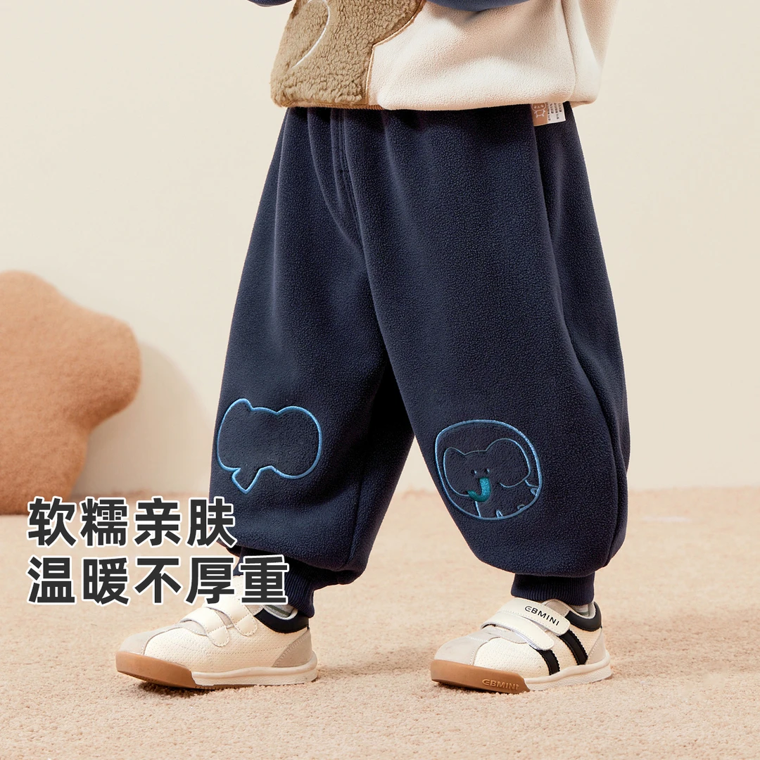 咔咔熊猫婴儿男童加绒儿童奥粒绒运动裤宝宝秋冬季保暖棉服Y9083