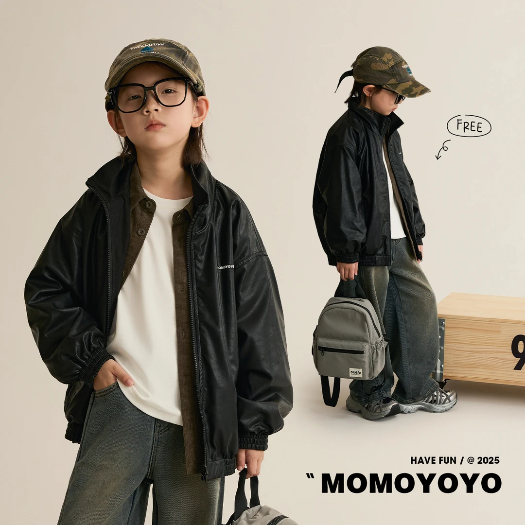 辰辰妈【以爱之名】儿童秋装两面穿皮衣外套男女童机车服8434D