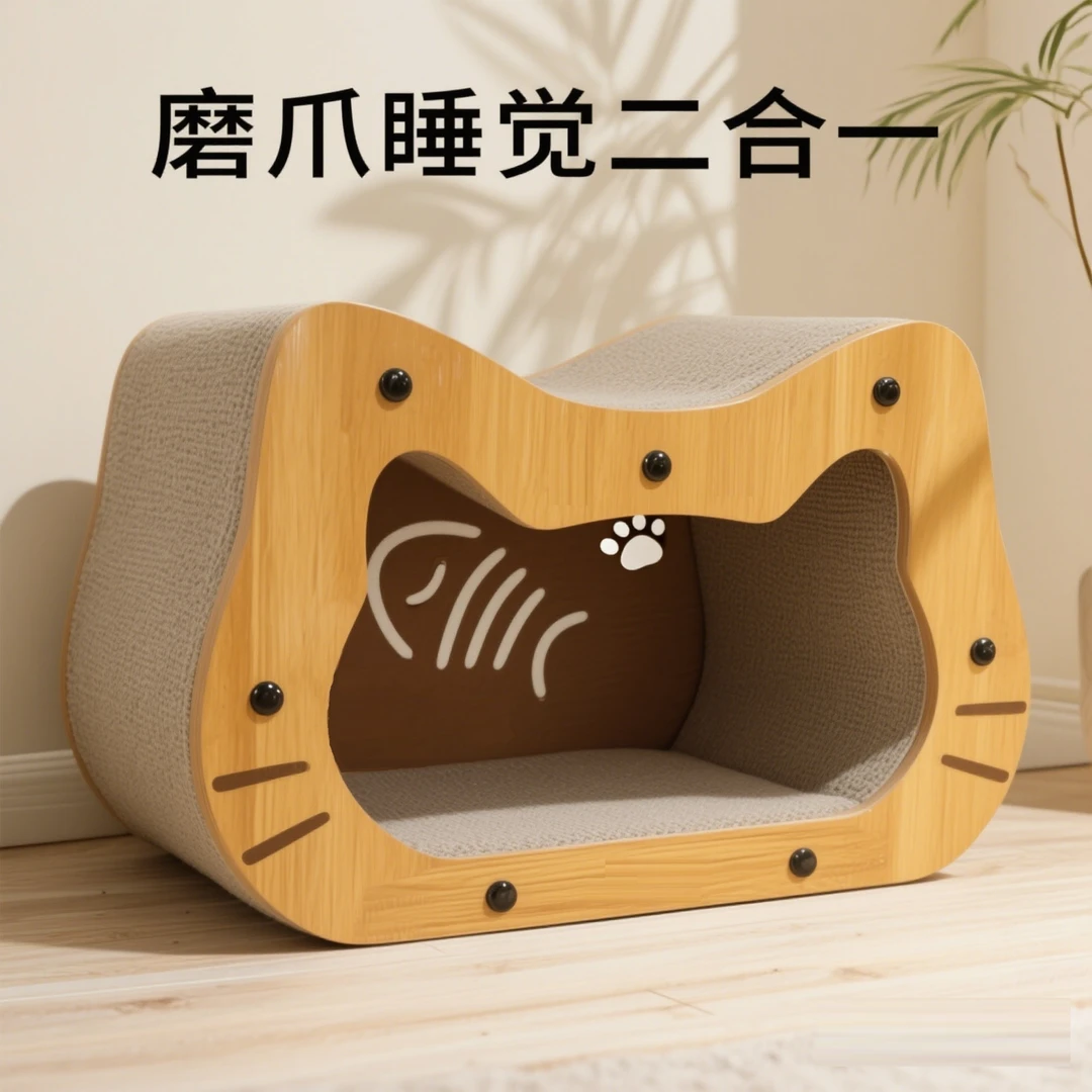 猫头款超大号加厚耐磨不掉屑猫抓板猫窝一体双层别墅猫咪磨爪神器