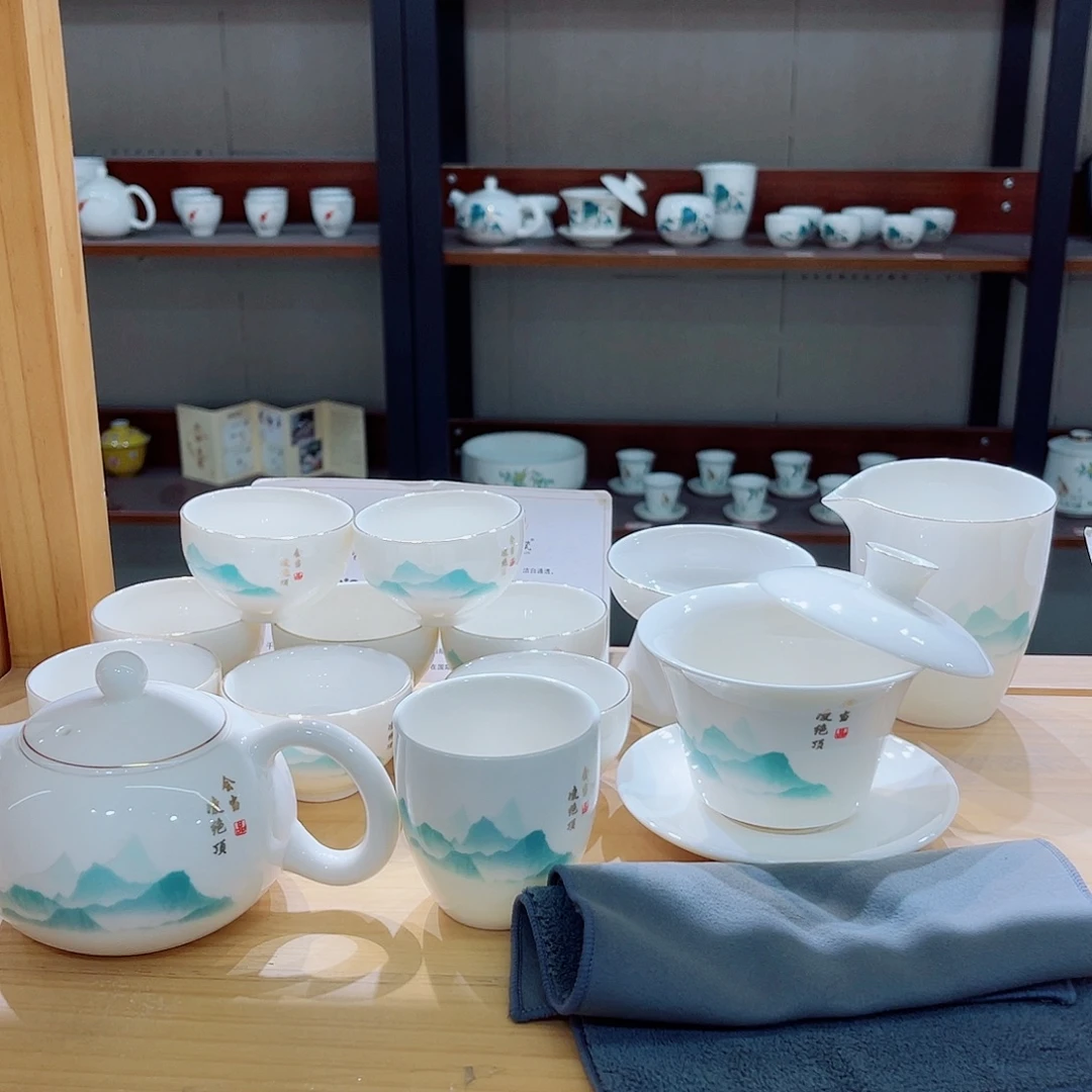 高端羊脂玉茶具套装
