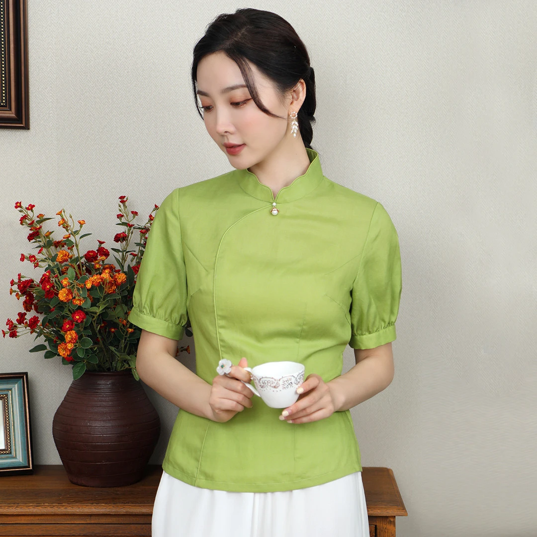 （崔万志旗袍）改良唐装旗袍上衣苎麻休闲百搭款 不含阔腿裤DW3835