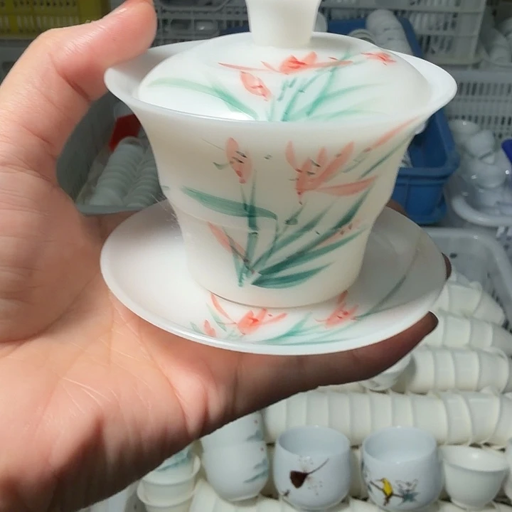 打样默认微瑕璞玉竹节三才盖碗兰花90