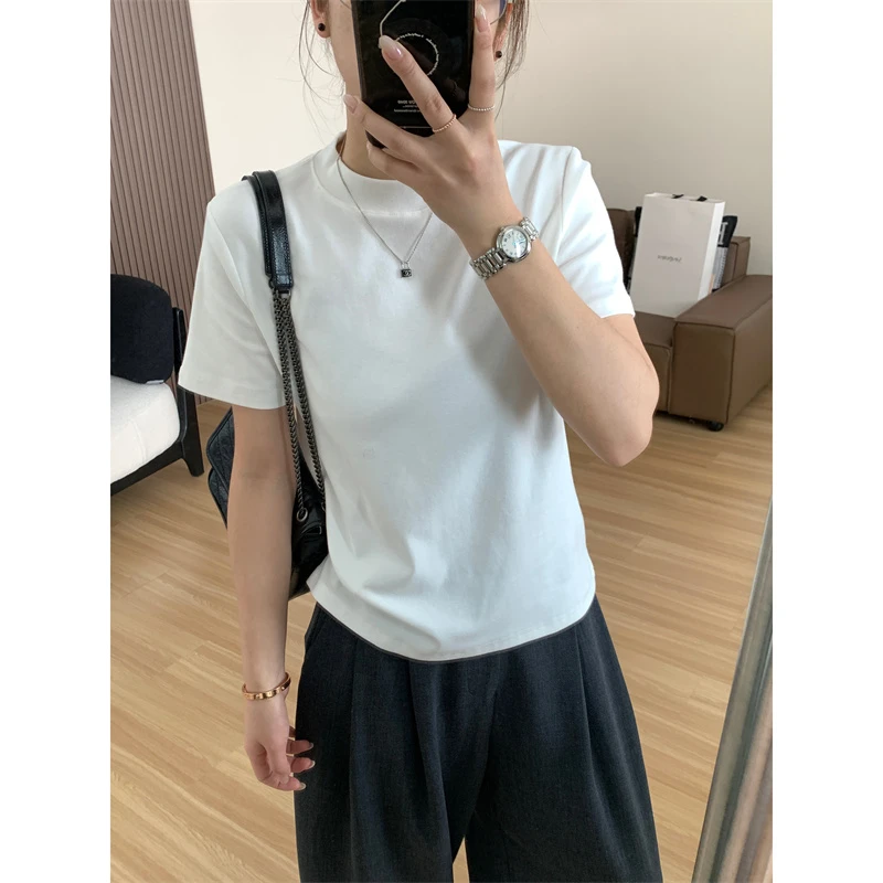 JMHH【小单品】基础款内搭短袖T恤女春夏小立领显瘦百搭纯色上衣