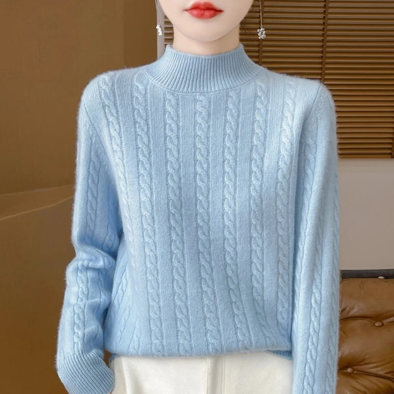 100纯羊绒衫女士半高领冬季新款针织宽松打底衫纯色羊毛加厚毛衣