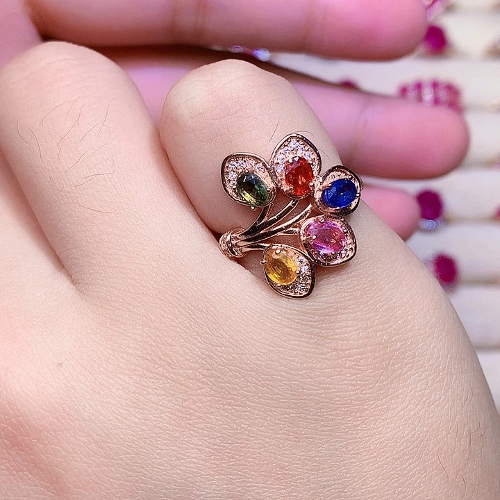 彩色蓝宝石戒指银S925镶嵌