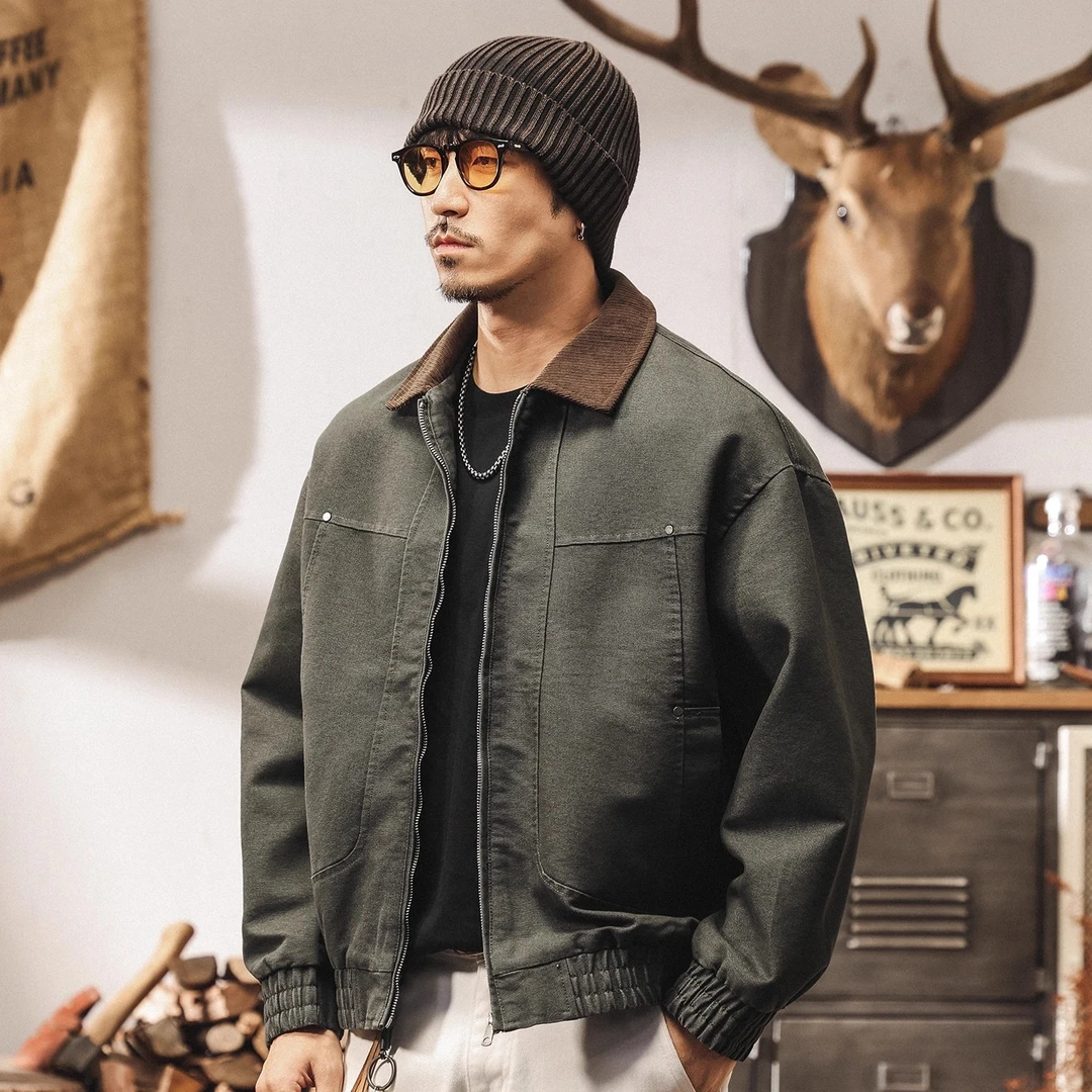 美式复古霜感巴恩风外套男秋冬潮牌宽松硬汉工装夹克男士秋季新款