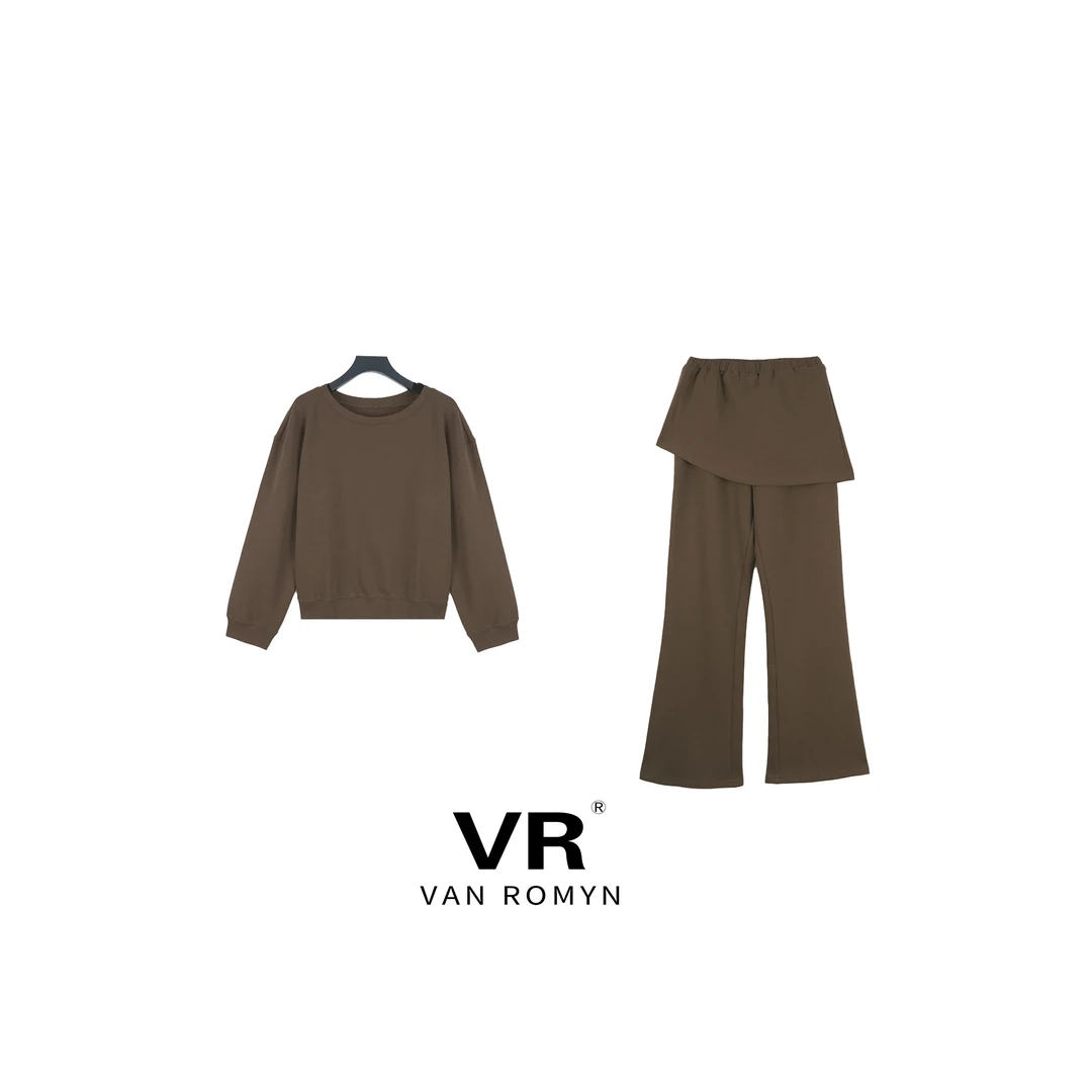 【VR莉娜】508089/2025秋冬新款松弛慵懒风斜肩卫衣+腰封卫裤套装