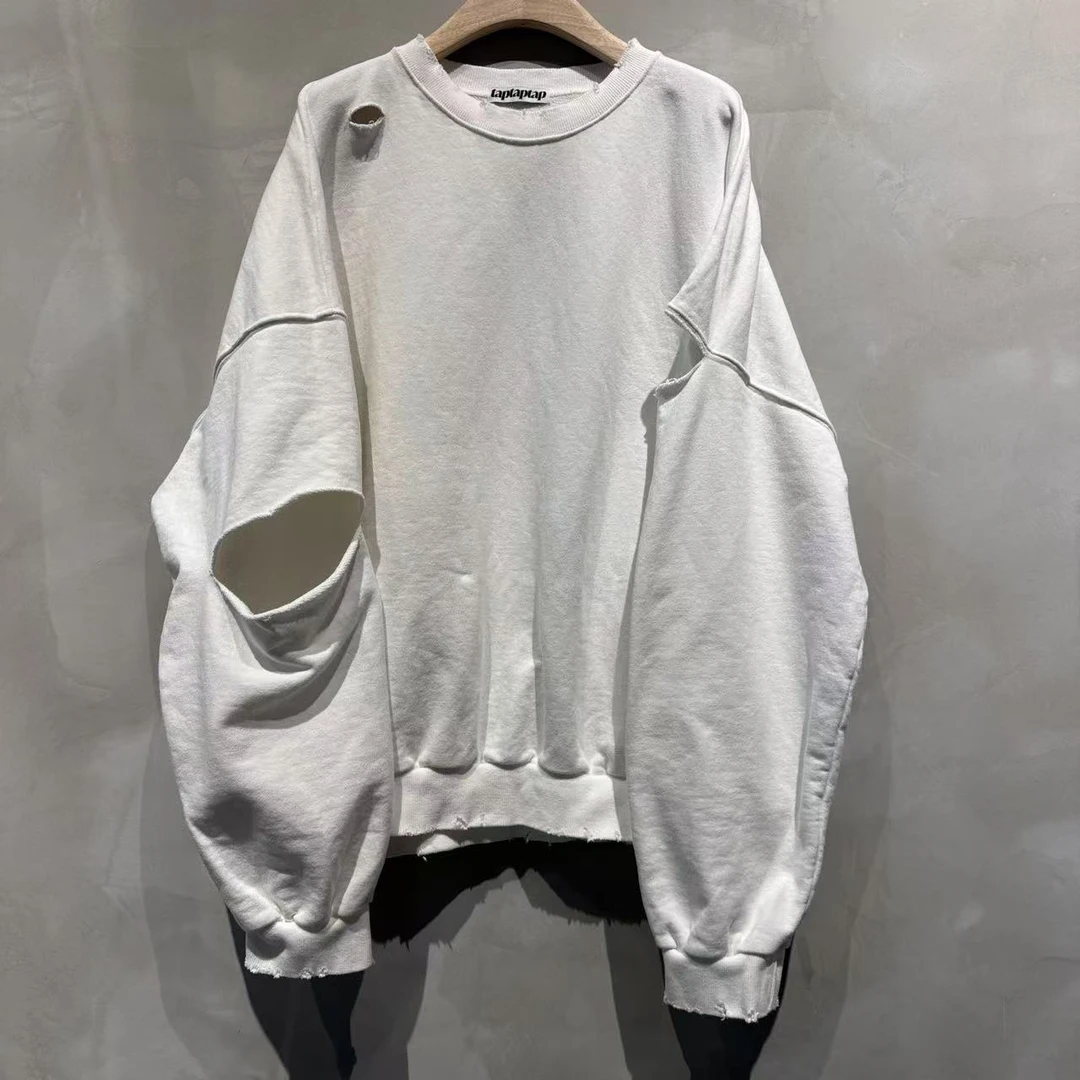 2025年韩国新款百搭圆领破洞卫衣