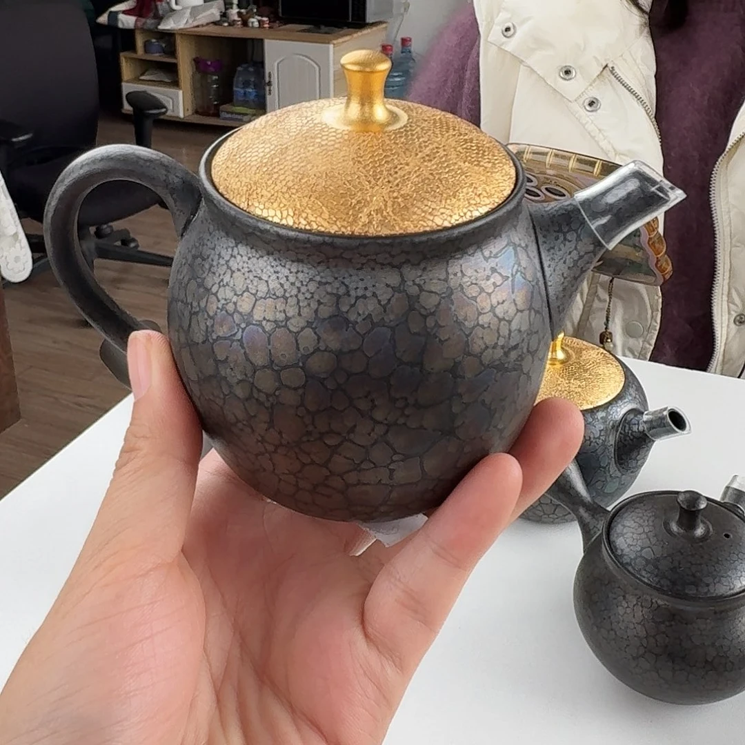 瓷片常滑烧昭龙天目釉金盖茶壶容量240ml