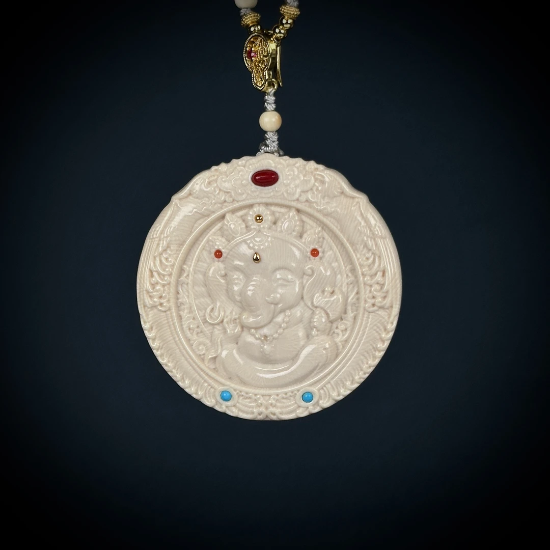 H24-71天然猛犸 象神圆牌约49*8.5mm支持鉴定假一罚十