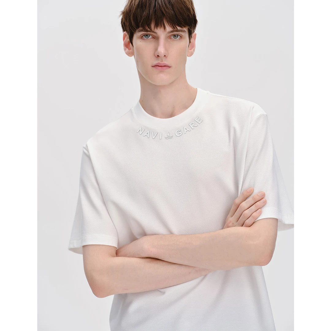 navigare意大利小帆船凉感透气字母印花短袖T恤男士阔版圆领上衣