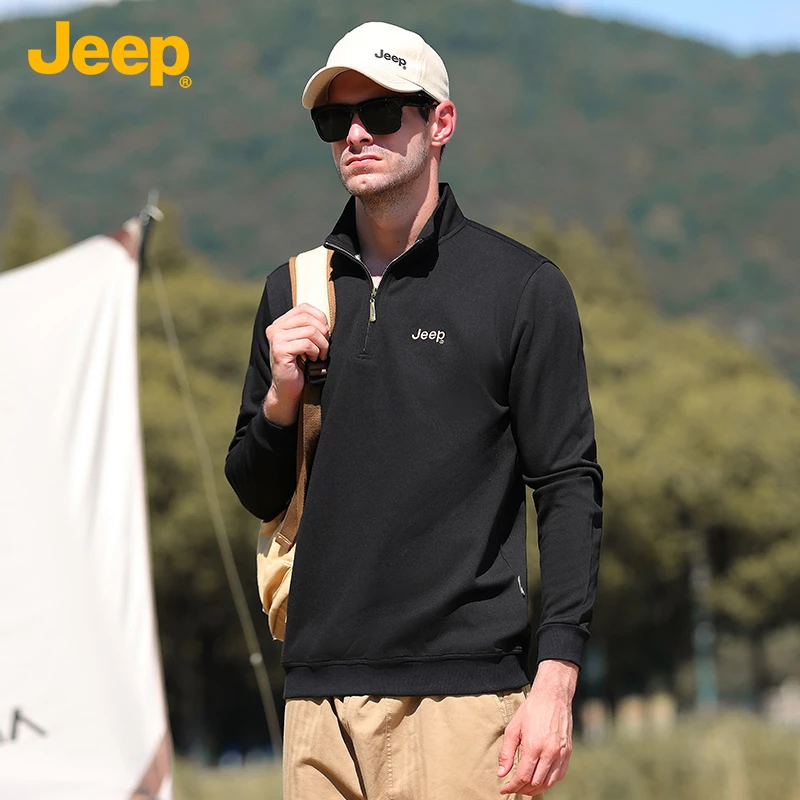 JEEP吉普卫衣男秋冬季宽松长袖套头T恤男士休闲百搭潮流衣服男装