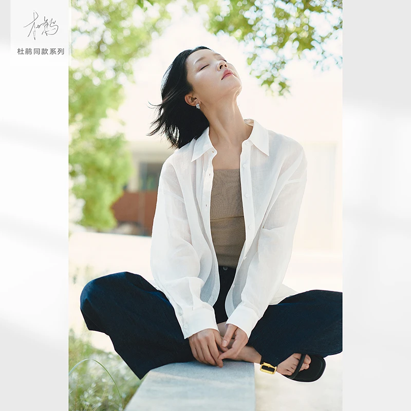 【100%苎麻】对白极简老钱长袖衬衫女2025秋新款宽松空调衫薄外套