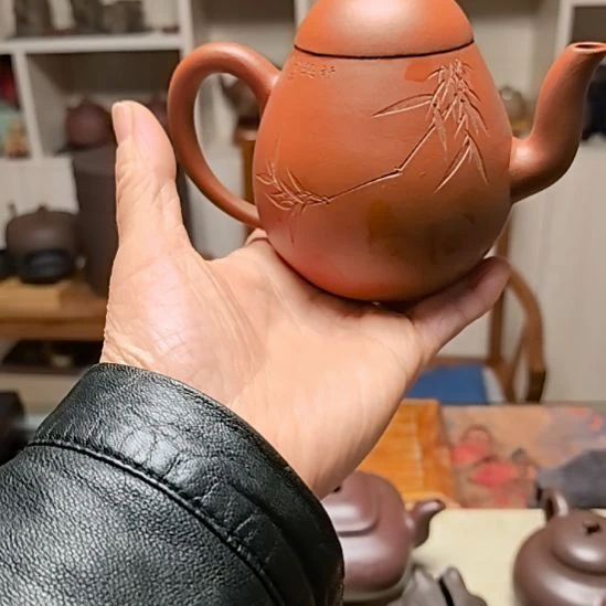 茶宠紫砂梨形壶210cc小红泥手工制作