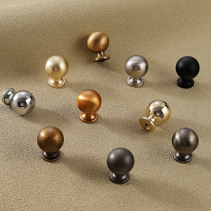 法式轻奢锌合金实心柜门拉手橱柜衣柜抽屉圆型金色黑色单孔门把手