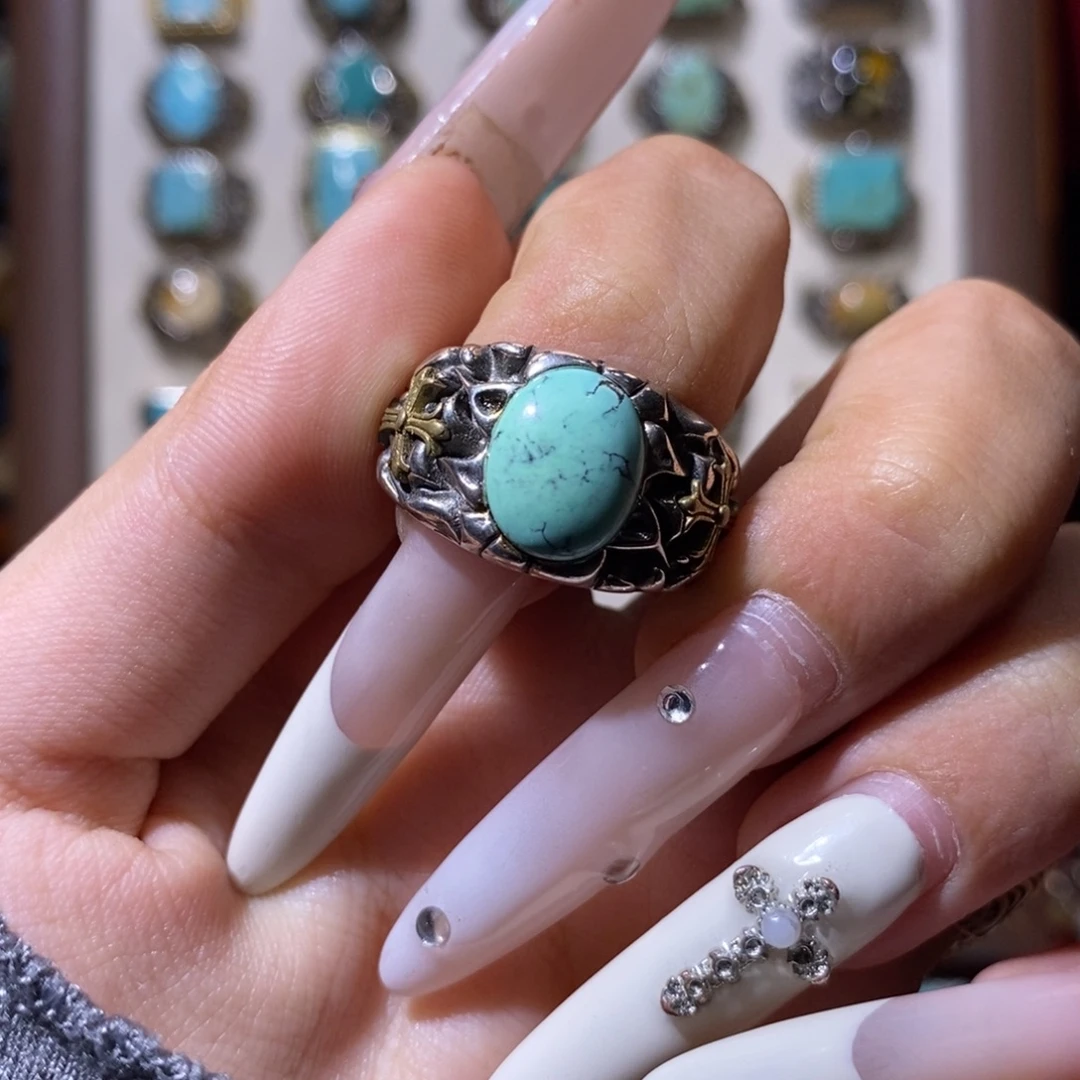 绿松石银S925镶嵌戒指