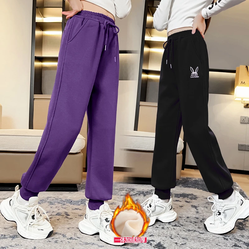 女童裤子秋冬休闲儿童卫裤中大童运动裤女孩冬季加绒长裤外穿百搭