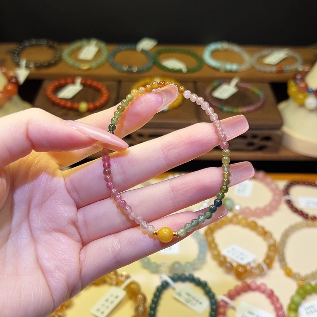 手串水晶银S925镀金镶嵌碧玺1342