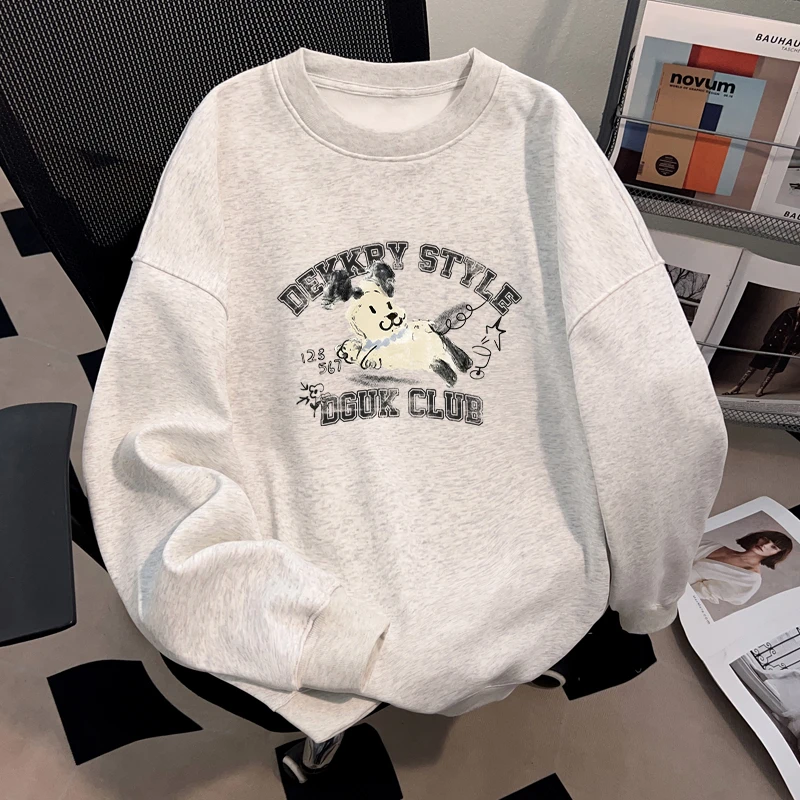 jtrt美式设计感字母印花秋冬季潮牌加绒加厚圆领卫衣男女宽松上衣