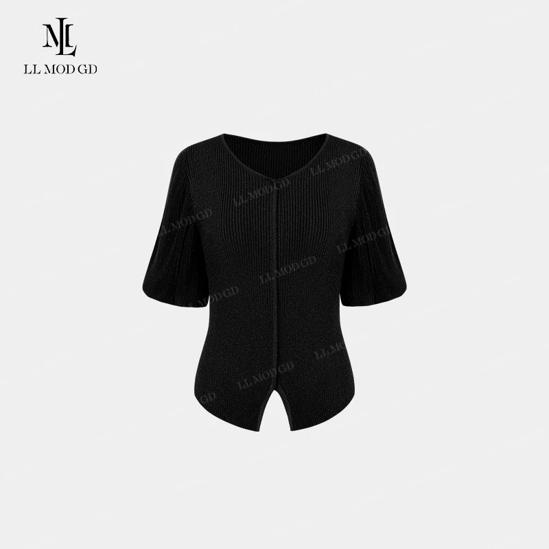 南法假日风 法式慵懒风灯笼袖V领开叉莱赛尔天 丝上衣LL-262106