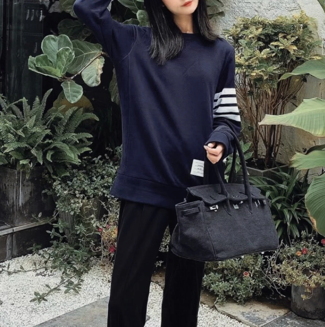 全新未使用 THOMBROWNE aa2384 棉 条纹徽标logo圆领卫衣 3码