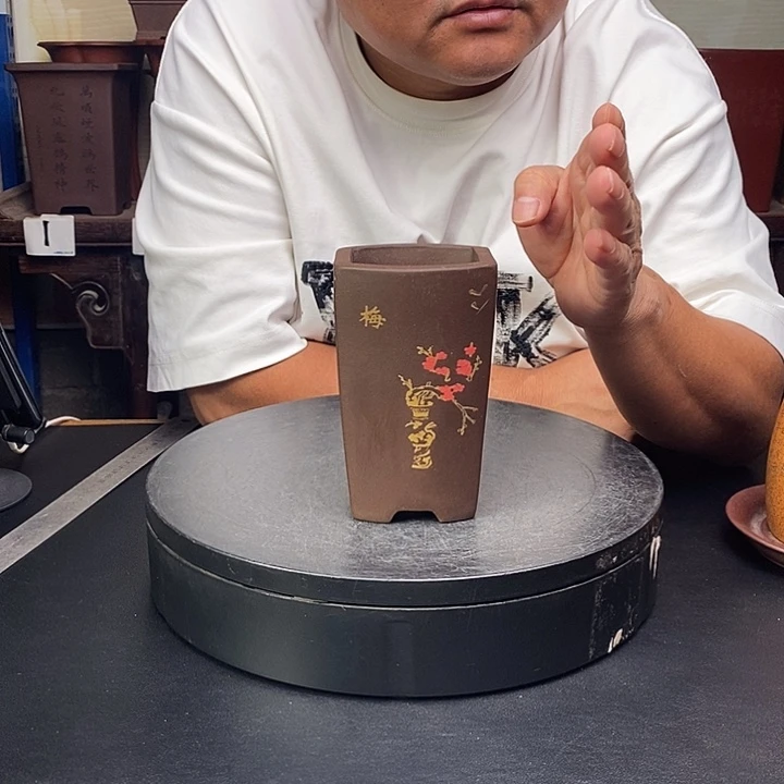 紫砂花盆货号一只紫梅扁口