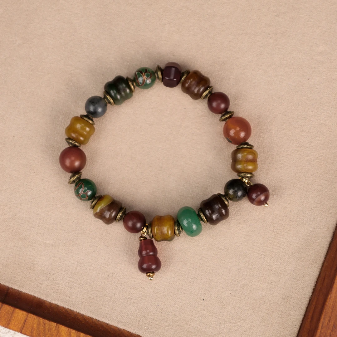 LZ3864-3天然葫芦玛瑙多色短竹节玛瑙非洲翠平安扣手串