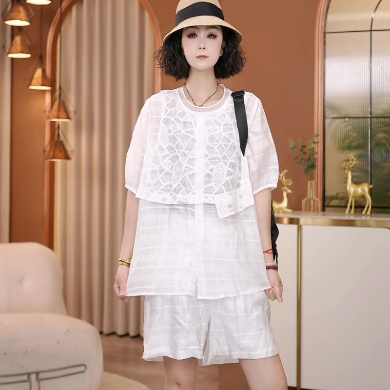 8842夏季新款2025宽松休闲圆领大码两件套套装女