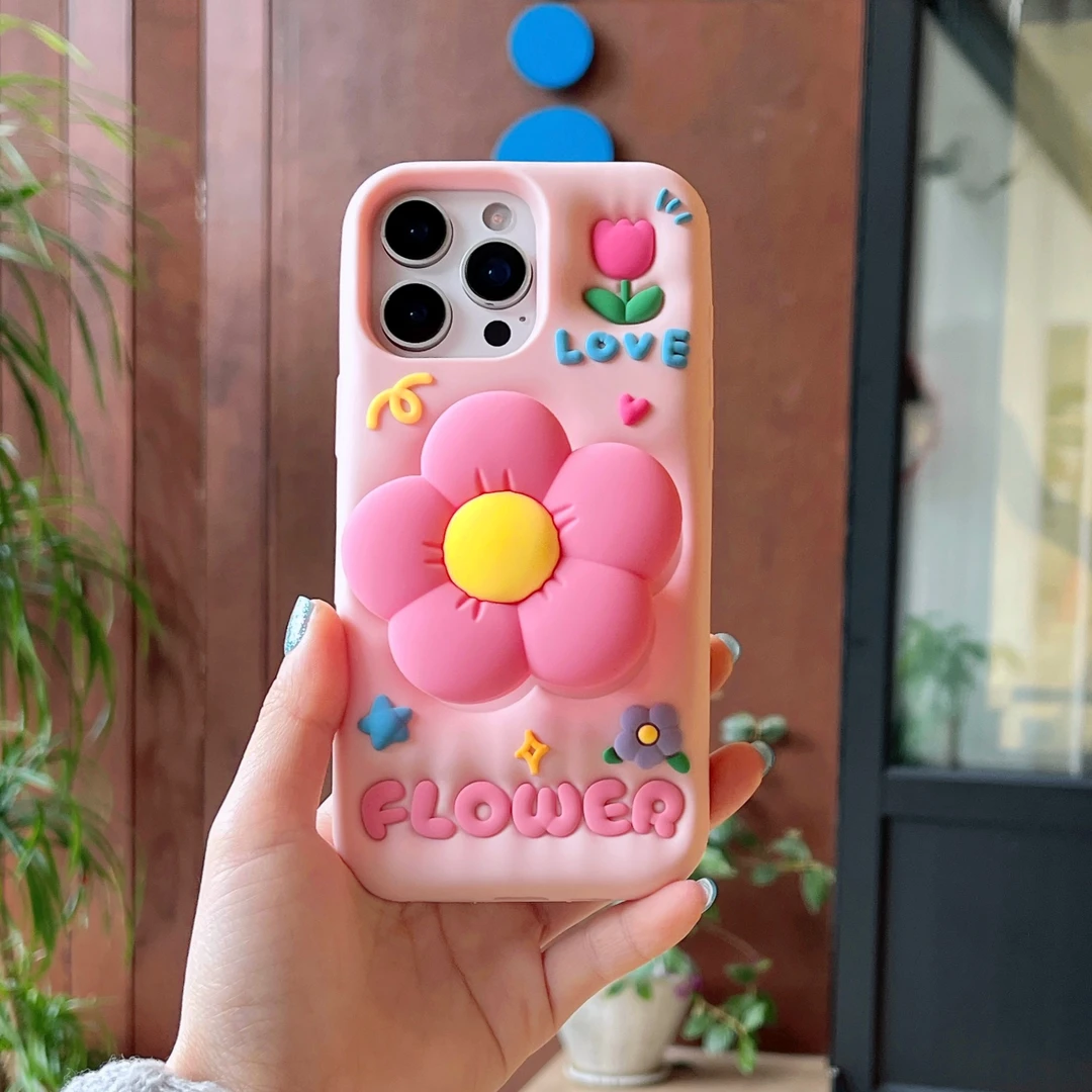 （苹果oppo小米vivo）支架花朵女款卡通适用iPhone16可爱硅胶手机壳