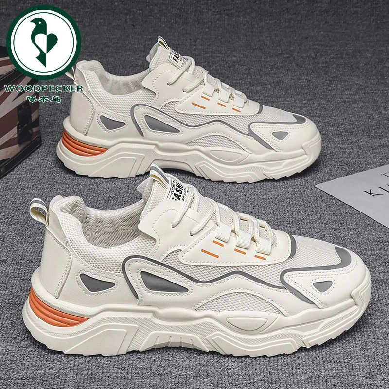 【正品】啄木鸟男鞋2025新款潮流夏季透气运动休闲鞋网面增高老爹鞋