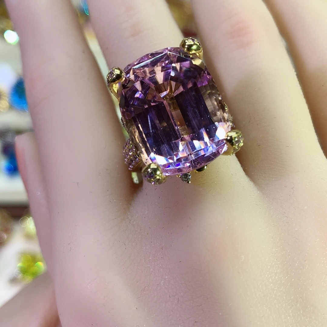 锂辉石戒指9K金镶嵌