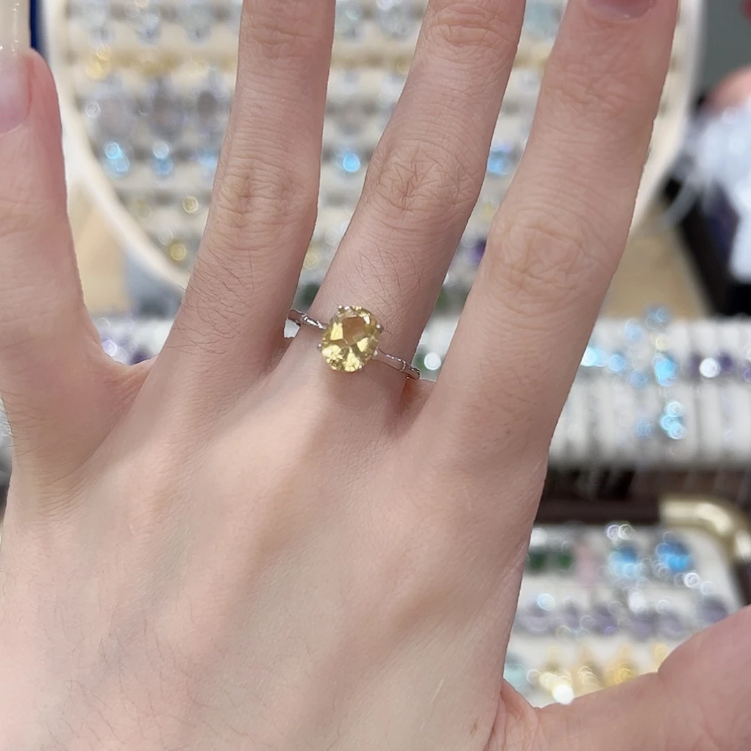 黄晶戒指银S925镶嵌