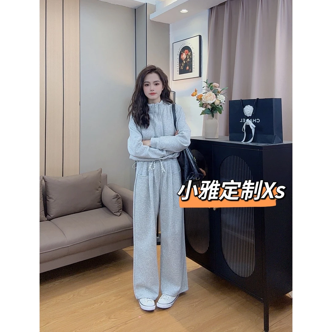 【小雅家】小个子定制春季新款灰色慵懒风宽松时尚卫衣套装两件套女