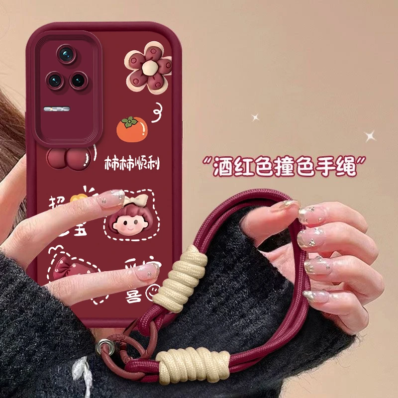 柿柿顺利适用红米K50手机壳全包网红新款公仔防摔保护套女款个性