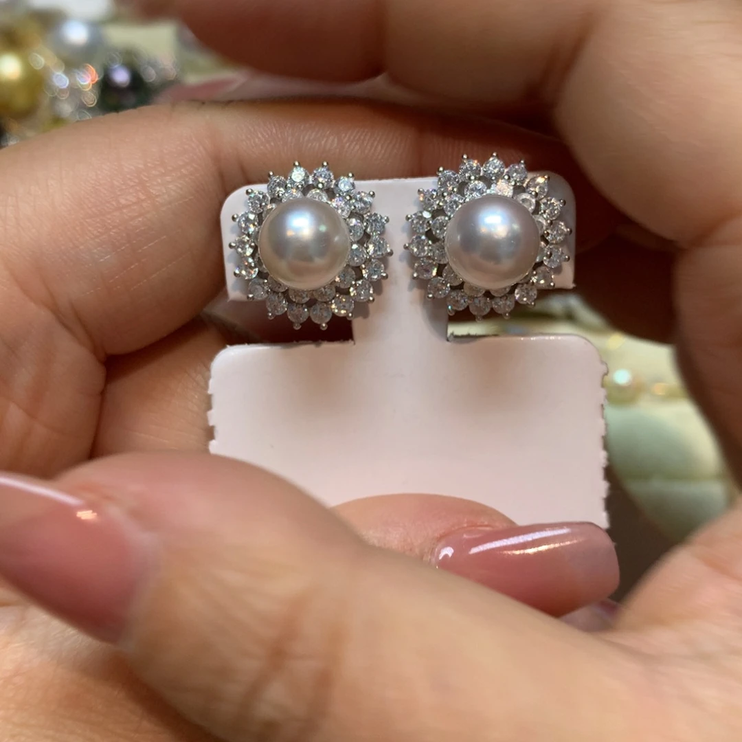 海水珍珠耳饰银S925镶嵌