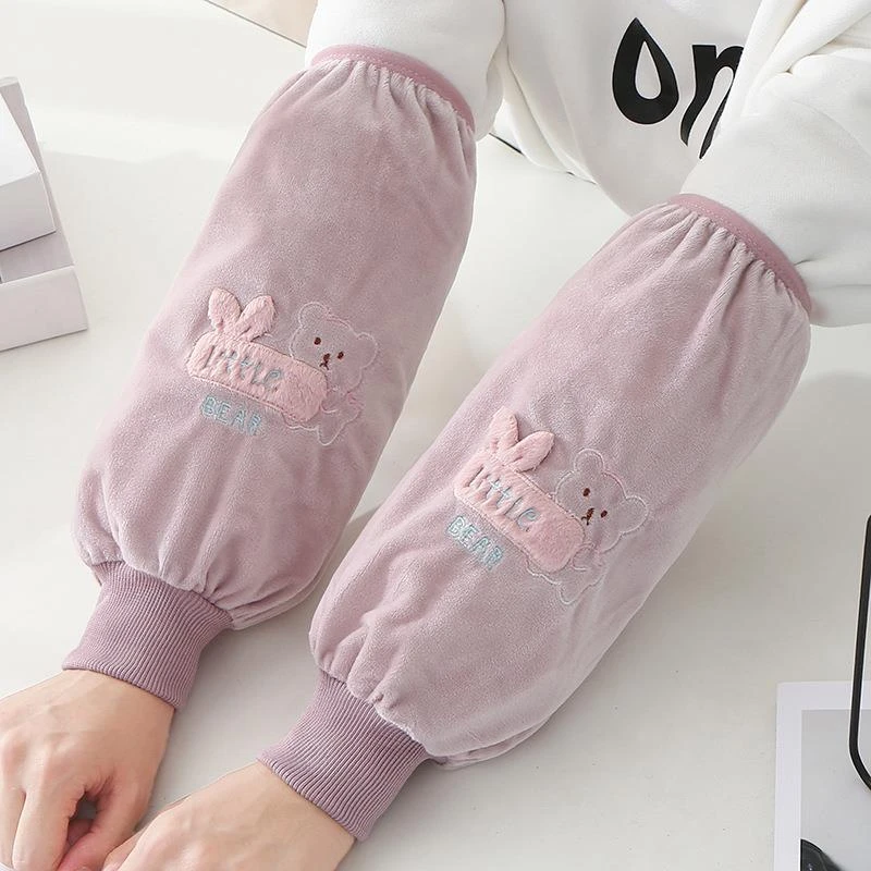 绒布长款罗口防污护袖套秋冬女可爱卡通套袖筒成人上班工作学生男