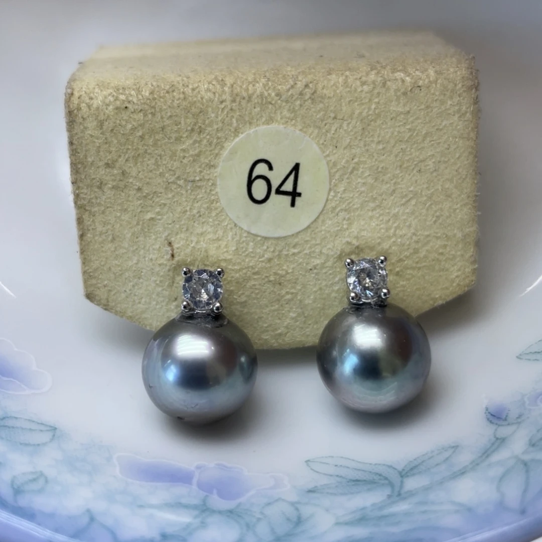 海水珍珠银S925镶嵌耳饰